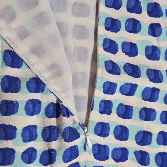 Kate Spade Blue White Sleeveless Layered Blouse Med Artsy Polka Dot Summer Top - Picture 7 of 15